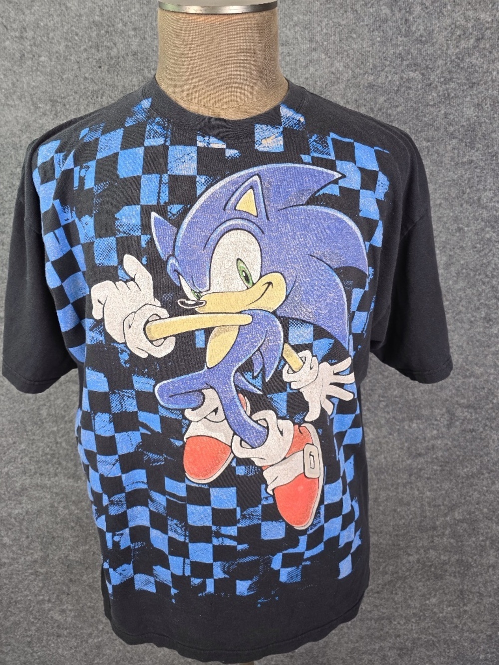 Sonic The Hedgehog Checkerboard Graphic Tee Shirt Size XL 24x28 Retro Y2K